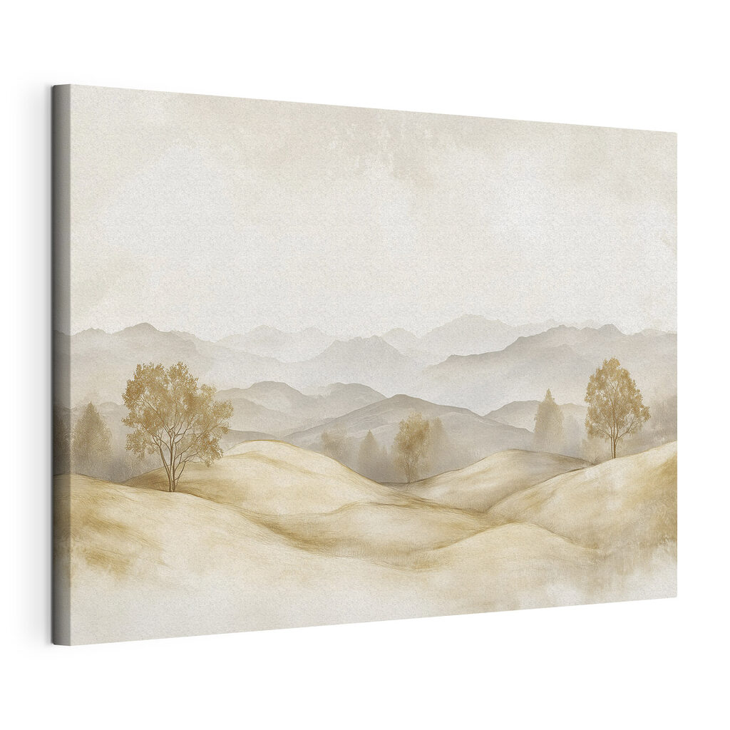 Landscape of hills with trees and mountains in the background Landscape of hills with trees and mountains in the background