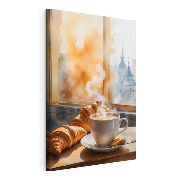 Obraz Obraz Šálka kávy a croissanty na stole (Katalógové číslo: s40405)