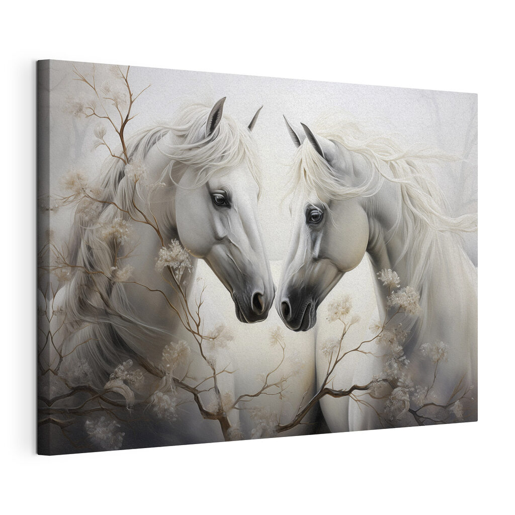 Two white horses with long manes Two white horses with long manes