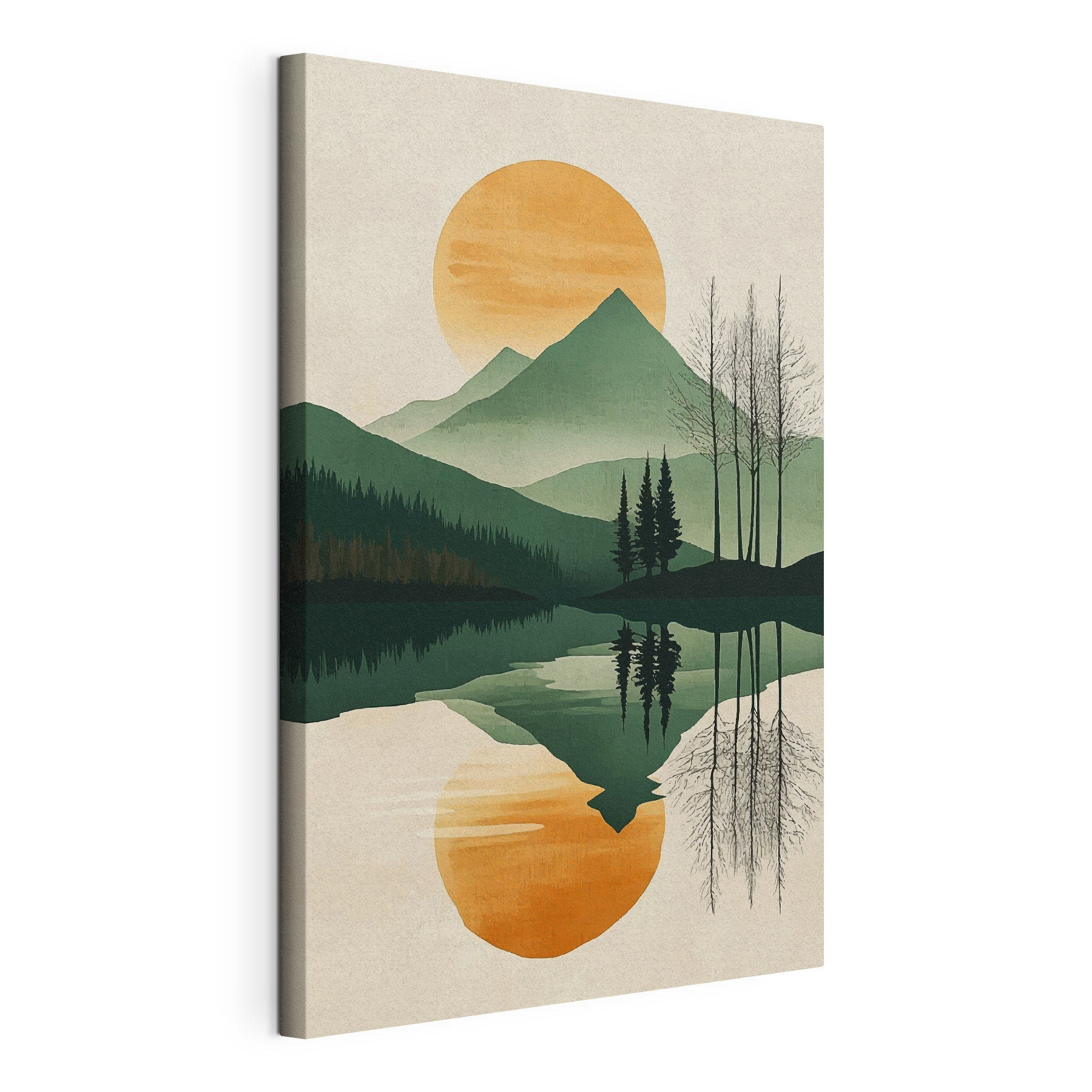 Landscape of mountains and trees and a lake Landscape of mountains and trees and a lake
