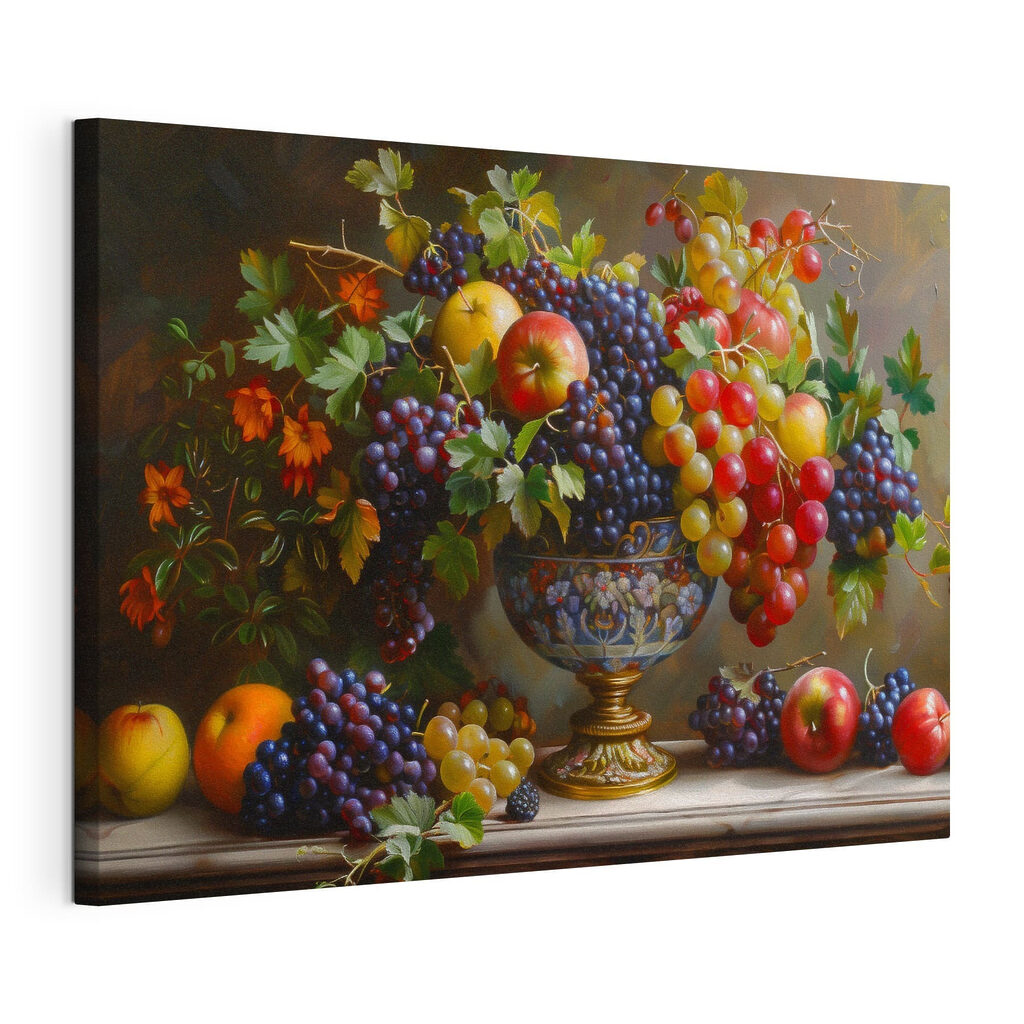A painting of fruit in a vase A painting of fruit in a vase
