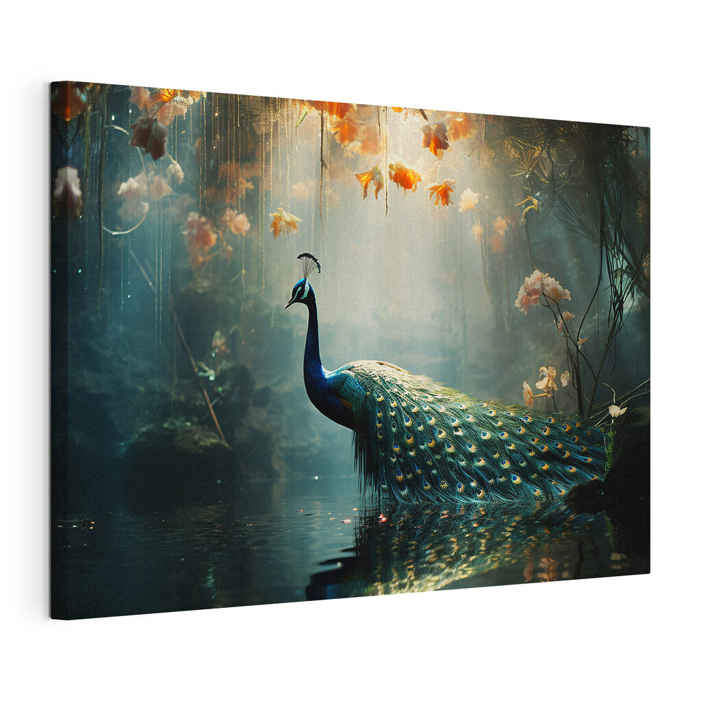 Peacock in a pond