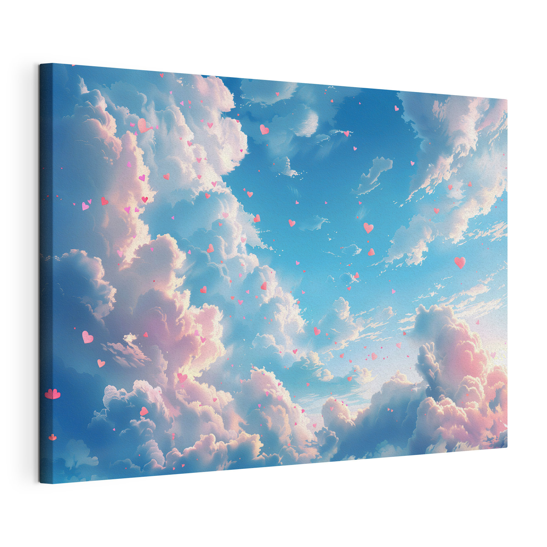Blue sky with clouds and pink hearts Blue sky with clouds and pink hearts