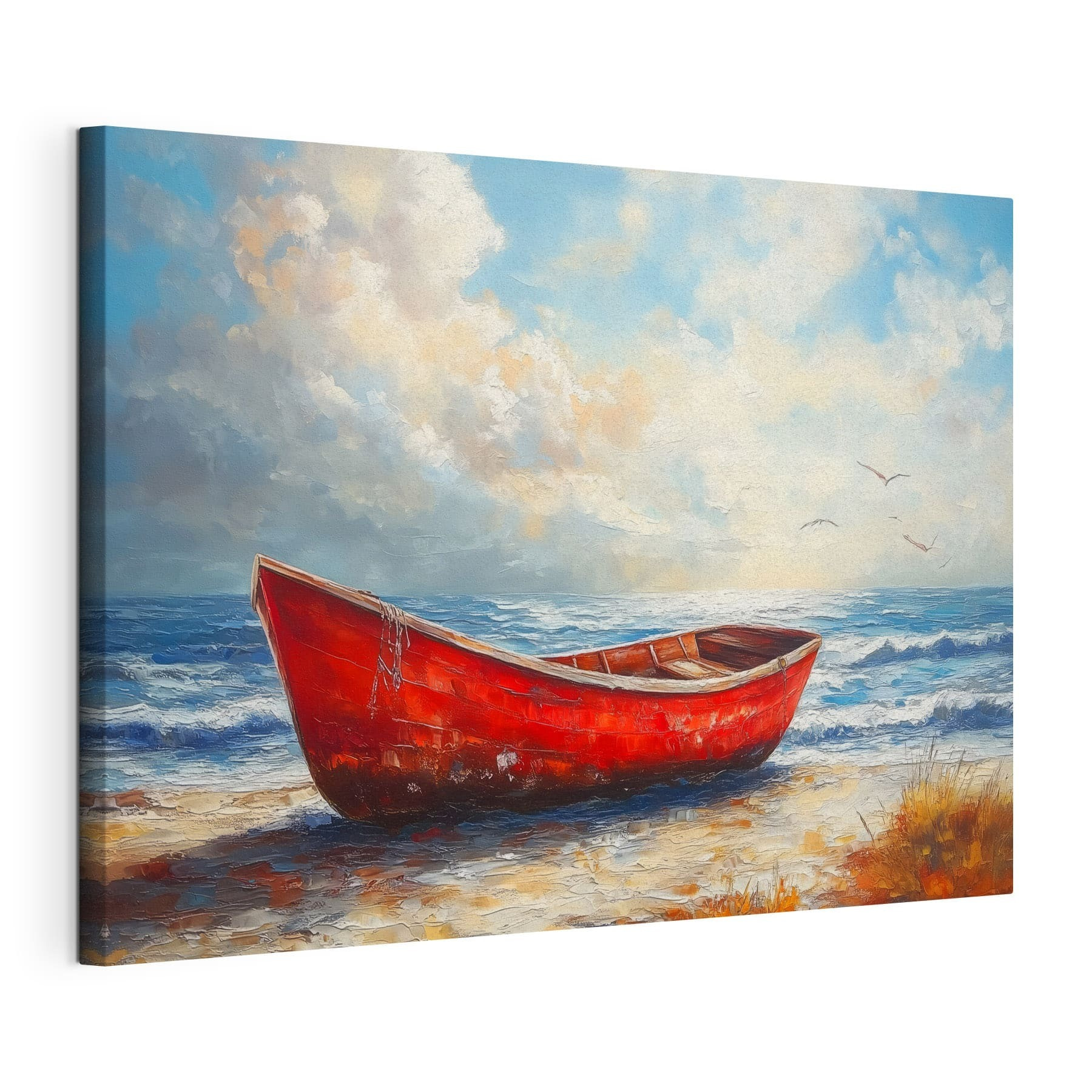 Painting of a boat on a beach