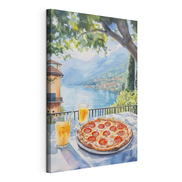 Obraz Obraz Akvarelová maľba pizze a nápojov na stole (Katalógové číslo: s42436)