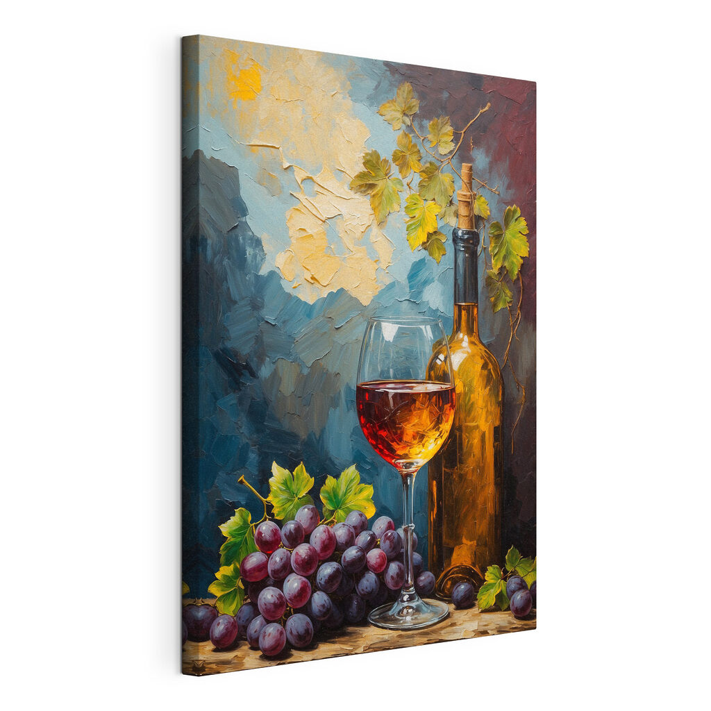 Painting of a wine bottle and a glass of wine