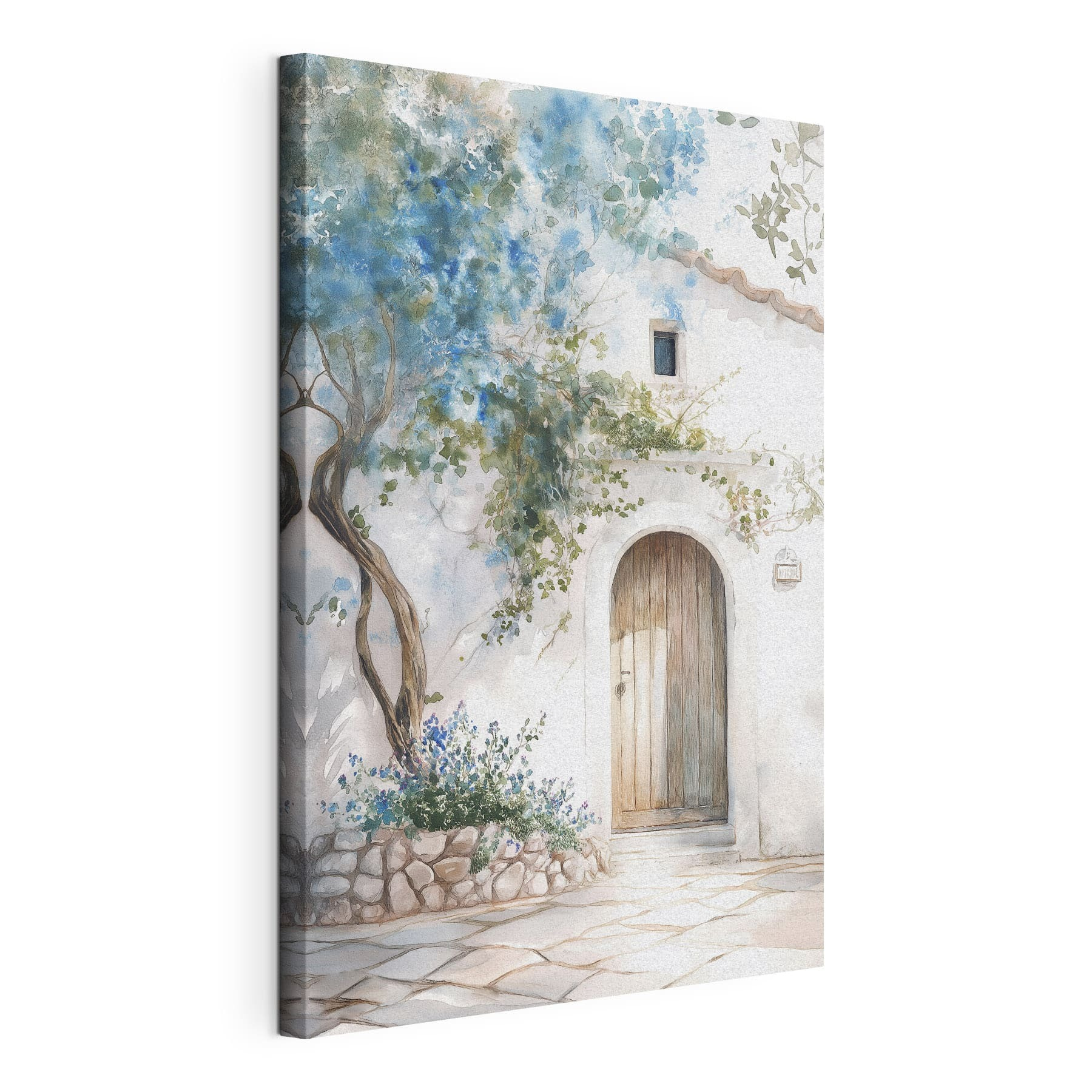 Painting of a door and a tree on a wall Painting of a door and a tree on a wall