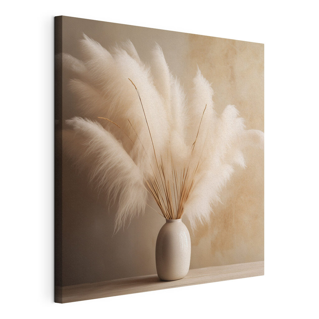 White vase with fluffy flowers White vase with fluffy flowers