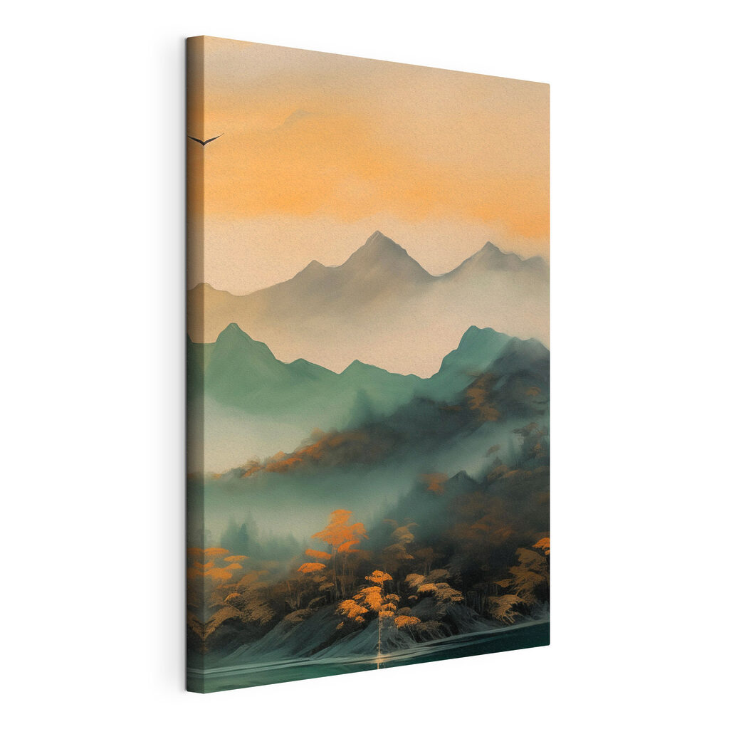 Foggy mountain range with trees