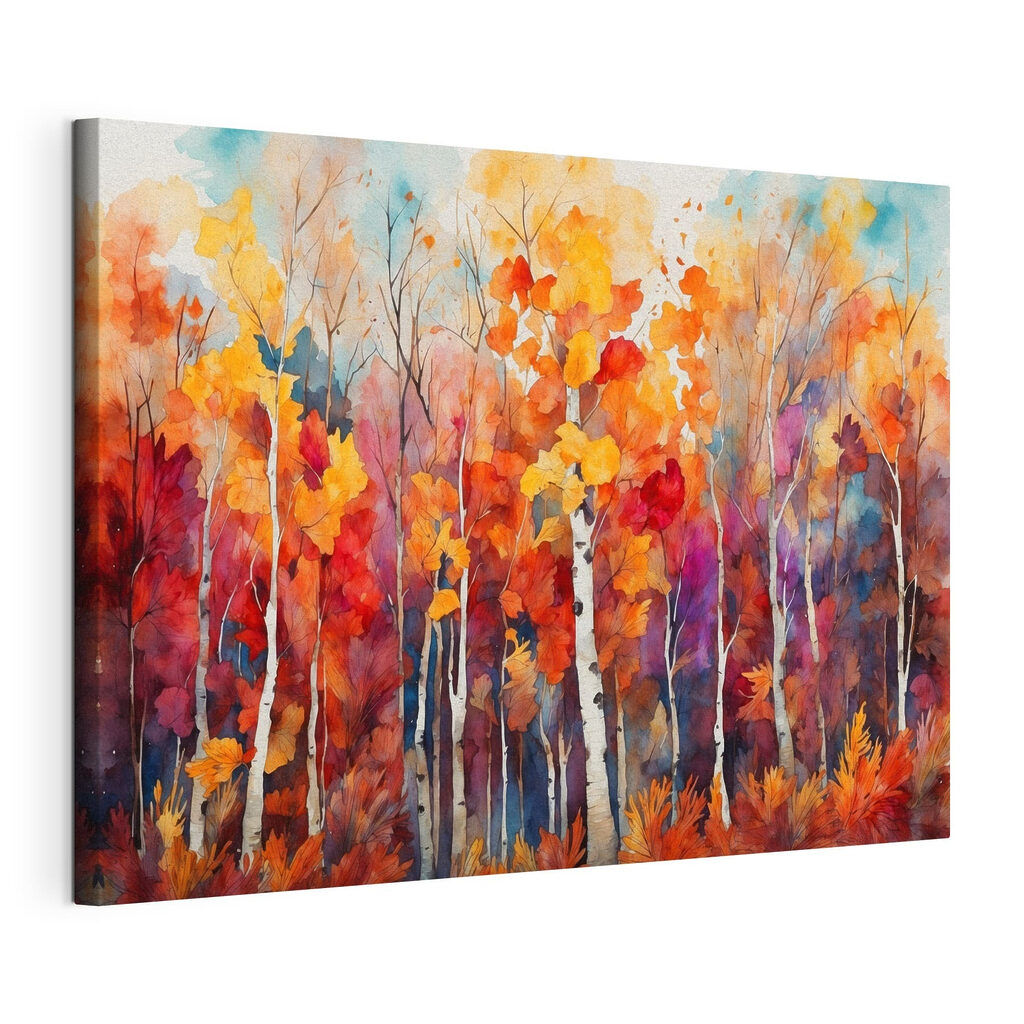 Watercolor painting of trees with orange and purple leaves Watercolor painting of trees with orange and purple leaves