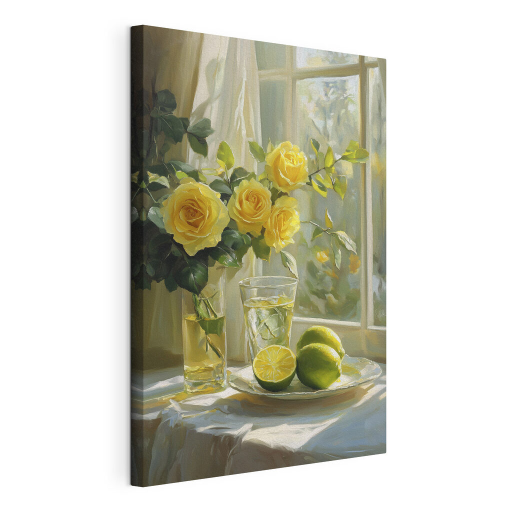 Yellow roses and lemons on a plate Yellow roses and lemons on a plate