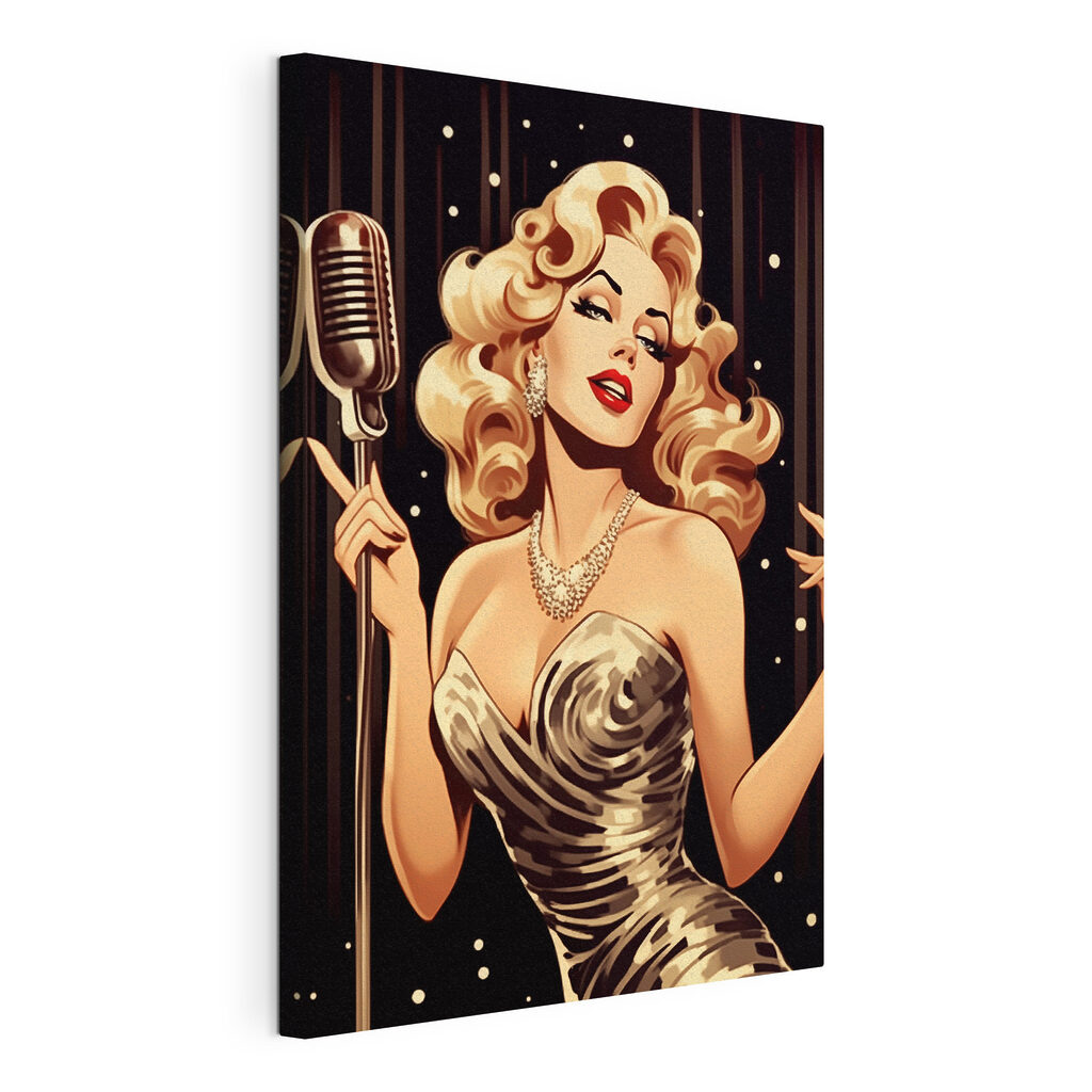Woman singing into a microphone Woman singing into a microphone