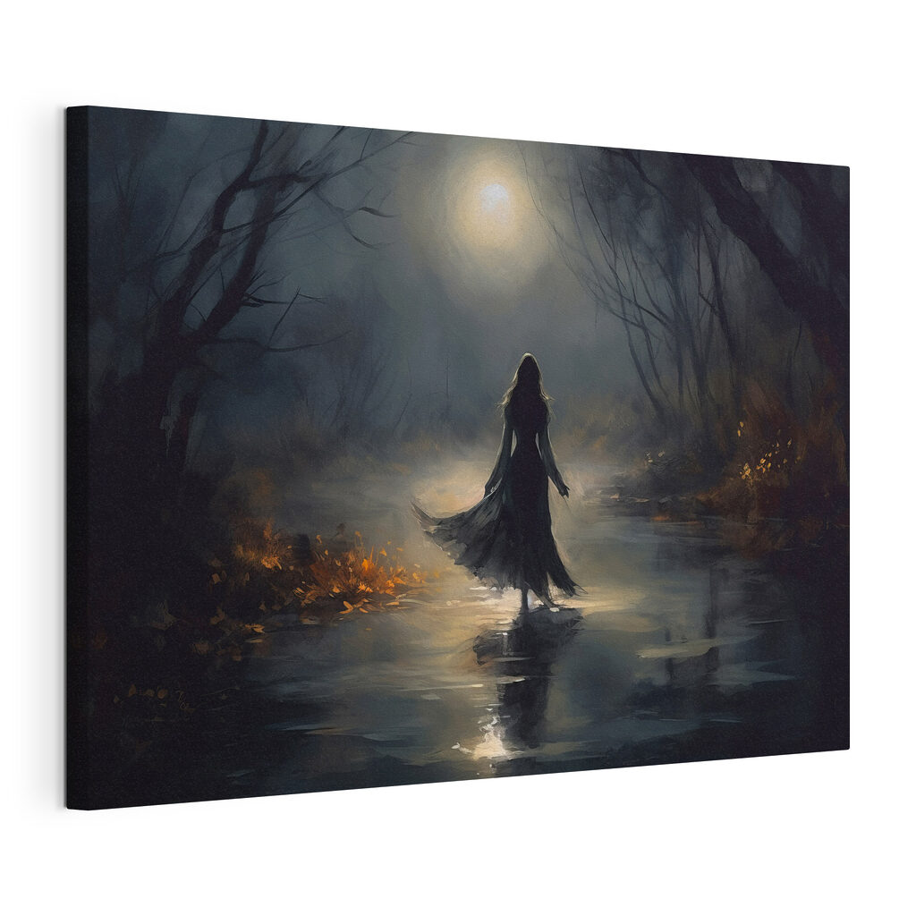 Woman walking in a dark forest Woman walking in a dark forest