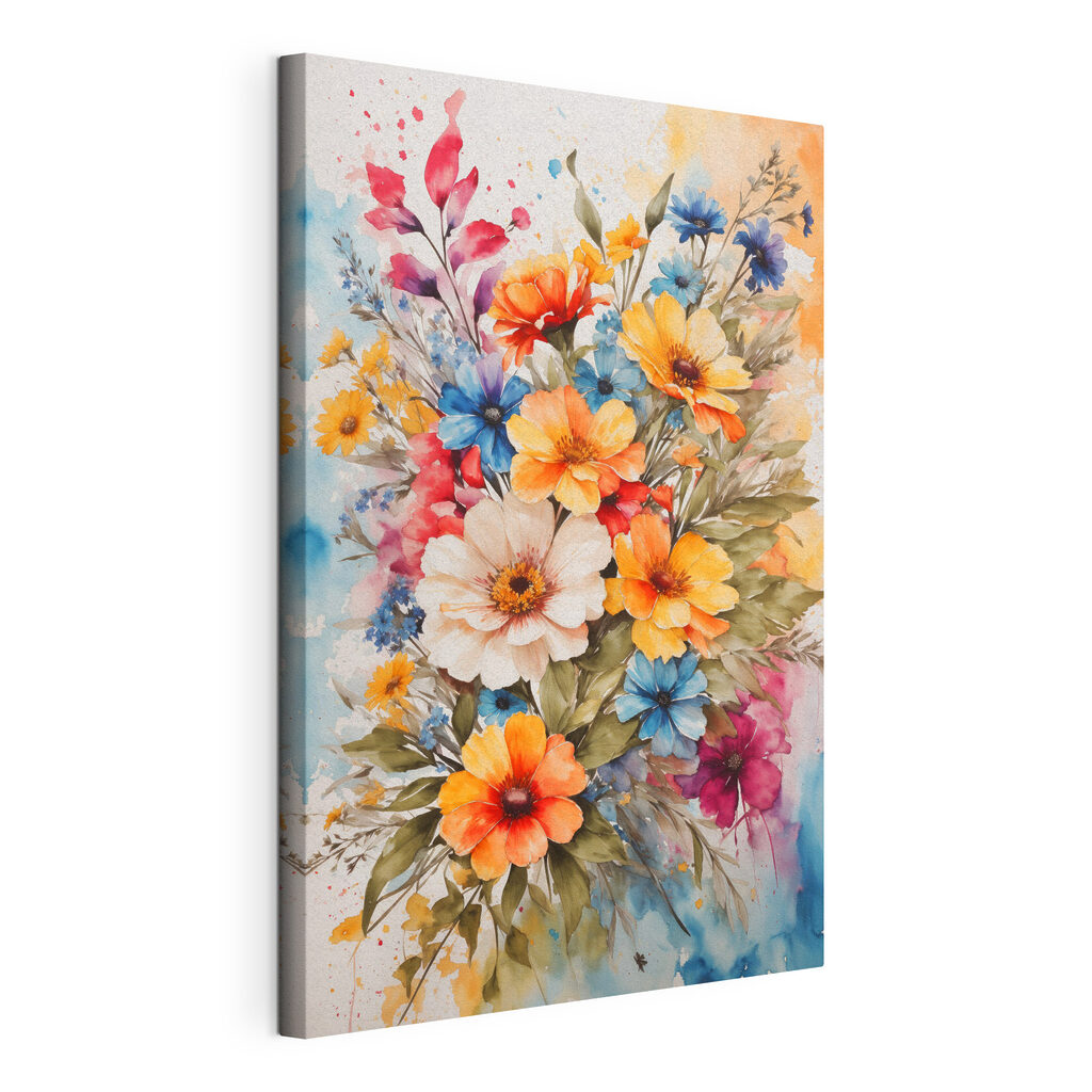 A painting of flowers on a white surface