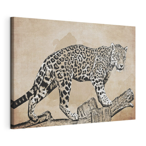 Kresba leoparda kráčajúceho po kmeni Obraz Kresba leoparda kráčajúceho po kmeni