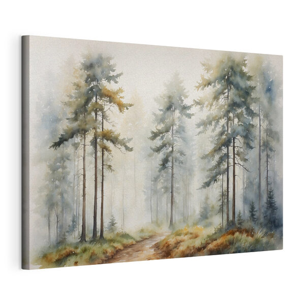 A watercolor painting of a forest