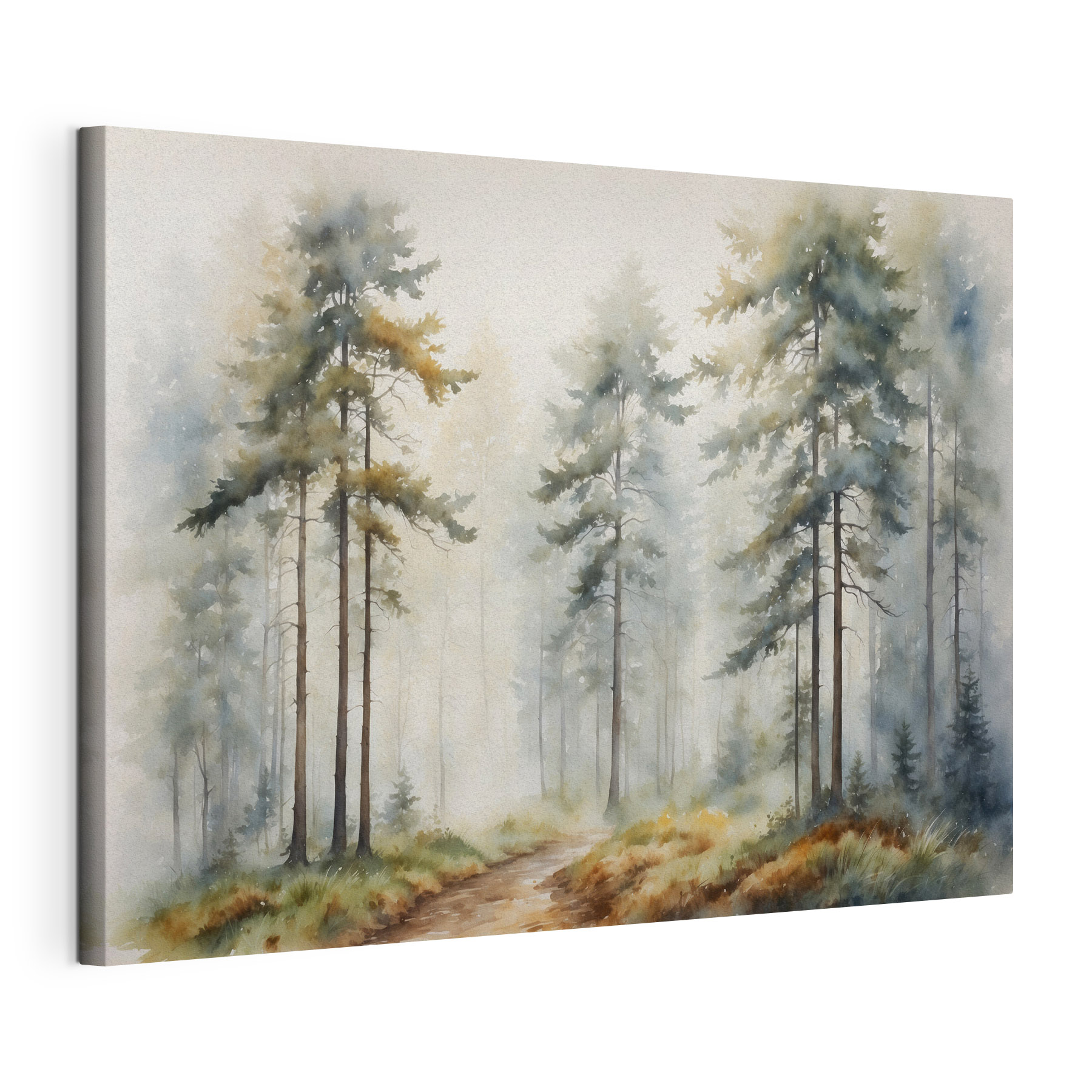 A watercolor painting of a forest
