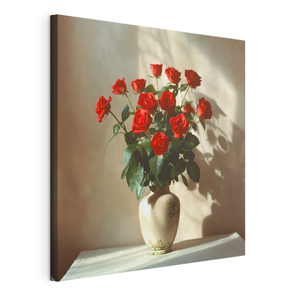 A vase with red roses
