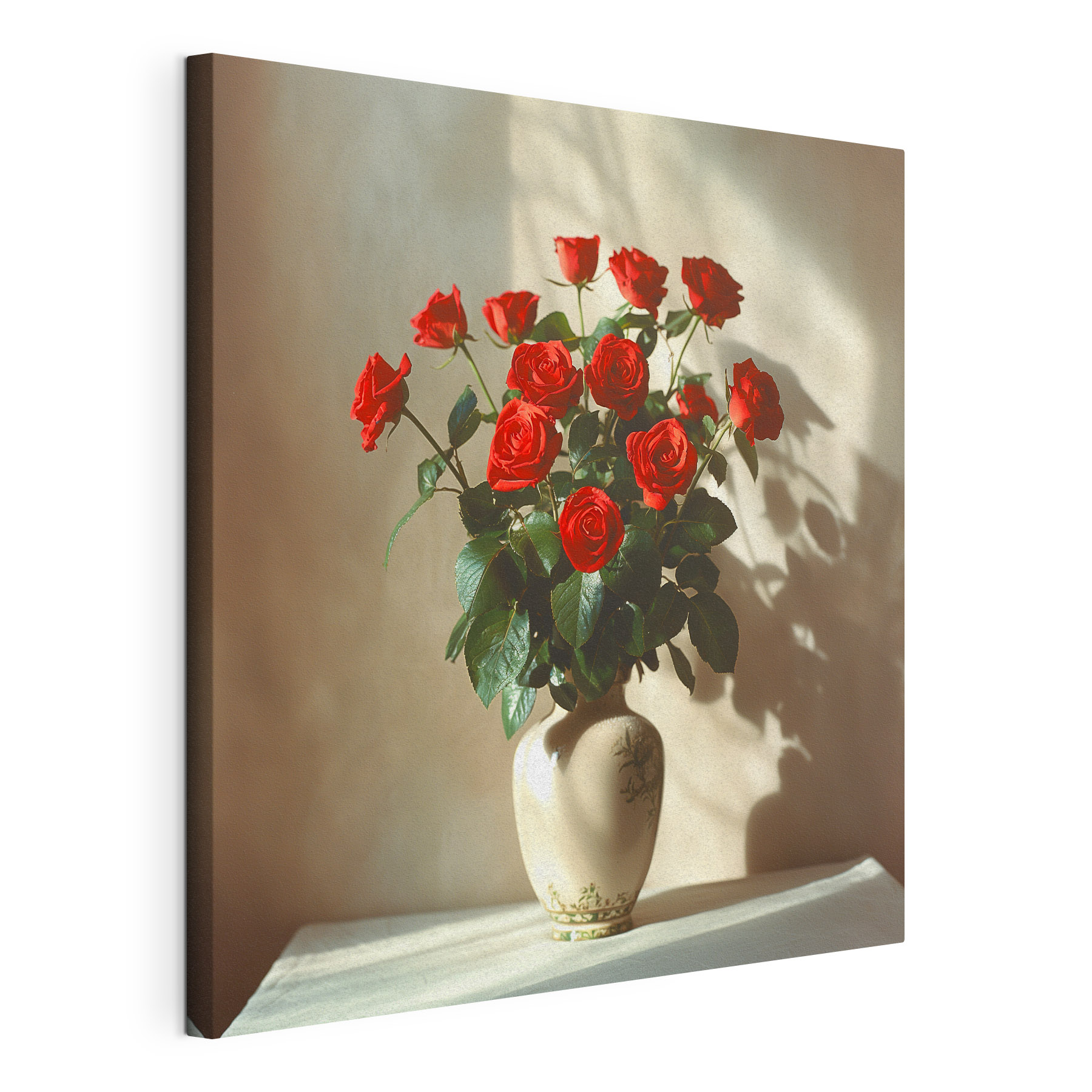 A vase with red roses
