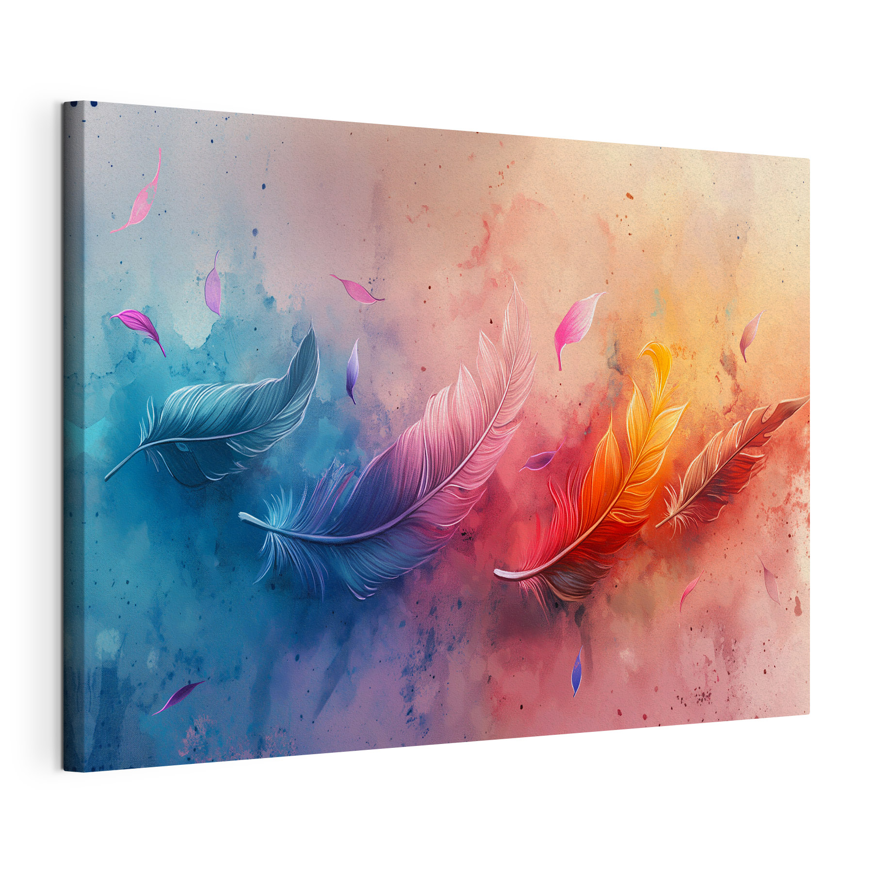 A colorful feathers flying in the air A colorful feathers flying in the air