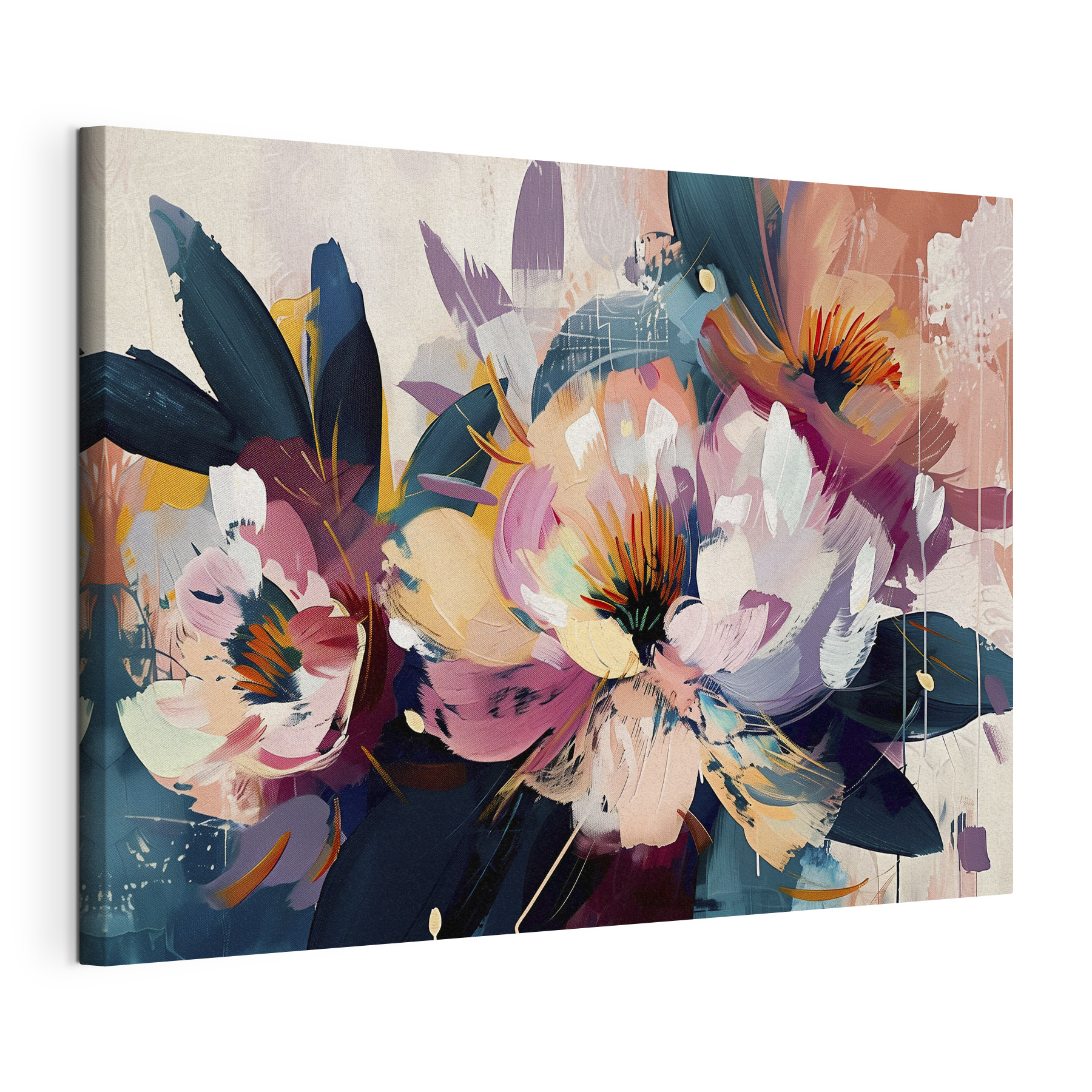 A painting of flowers and leaves