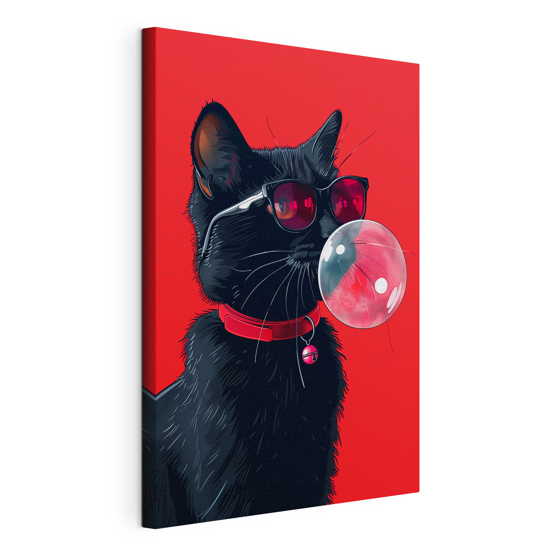 A cat wearing sunglasses and chewing gum