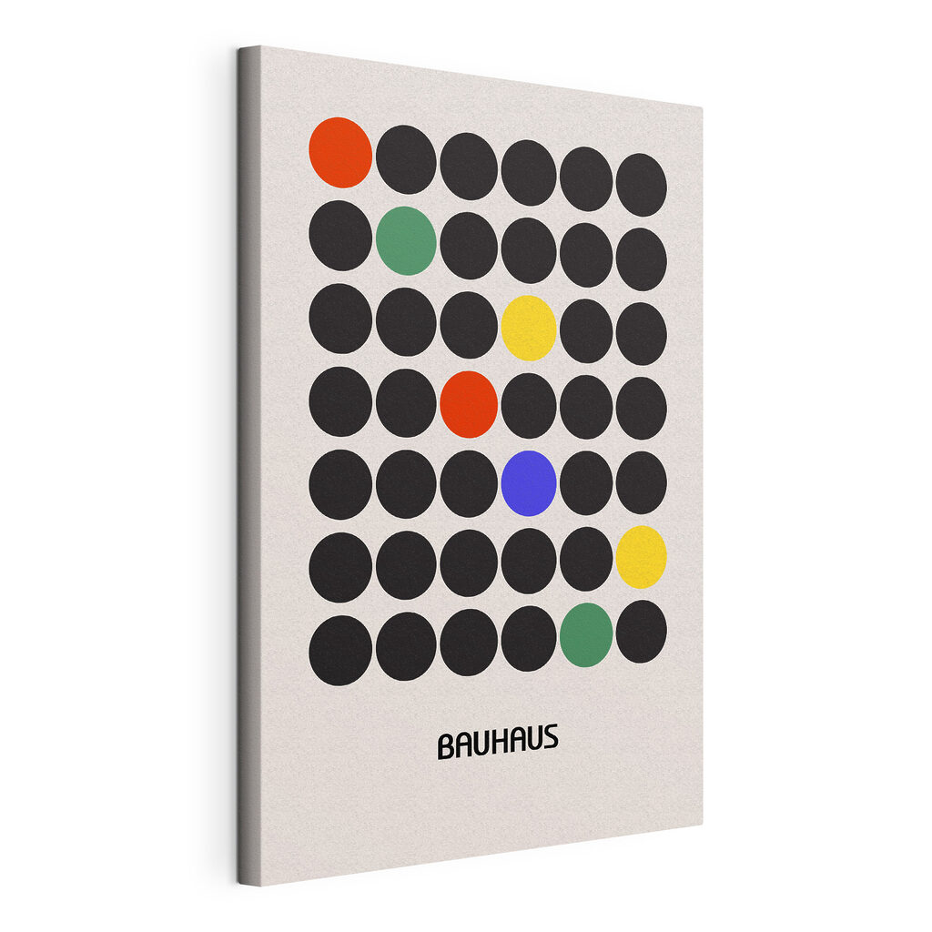 A group of black circles with different colored dots