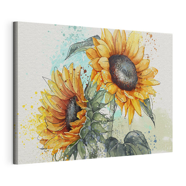 Painting of sunflowers on a white background