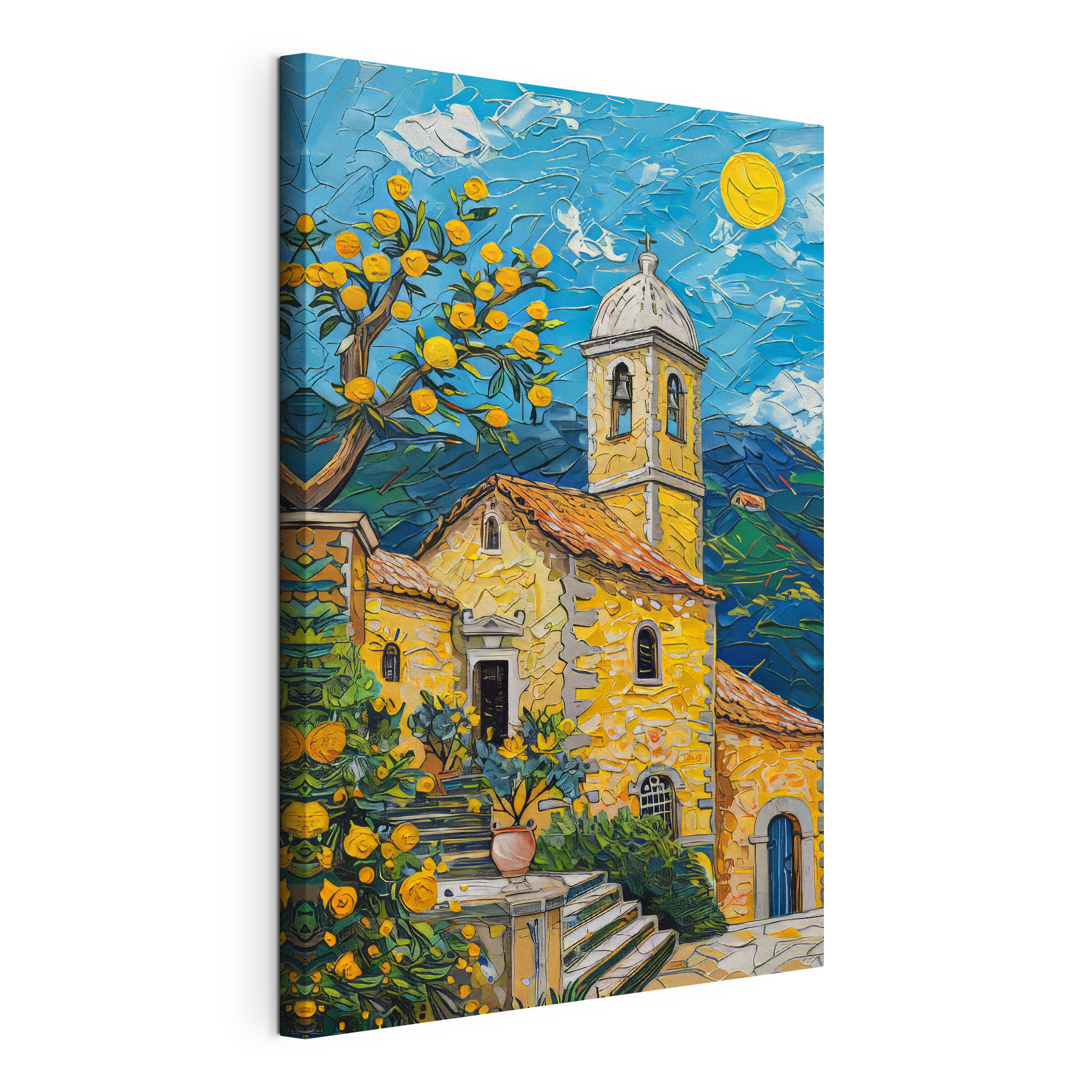 Painting of a building with a bell tower Painting of a building with a bell tower