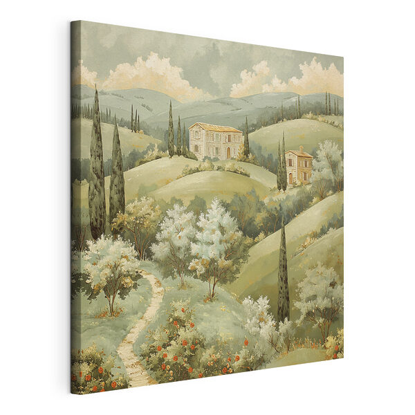 Painting of a house on a hill Painting of a house on a hill