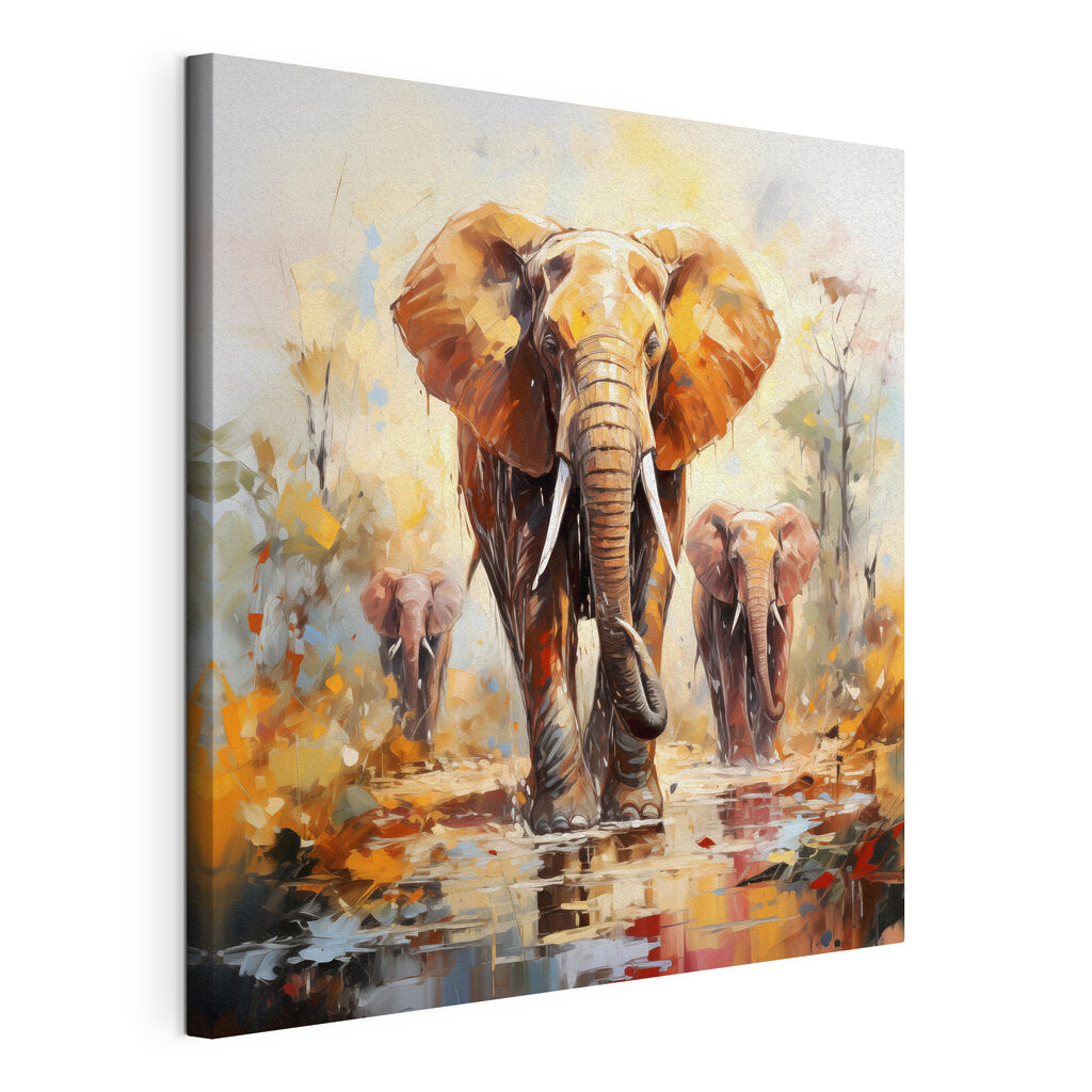 Group of elephants walking through water Group of elephants walking through water