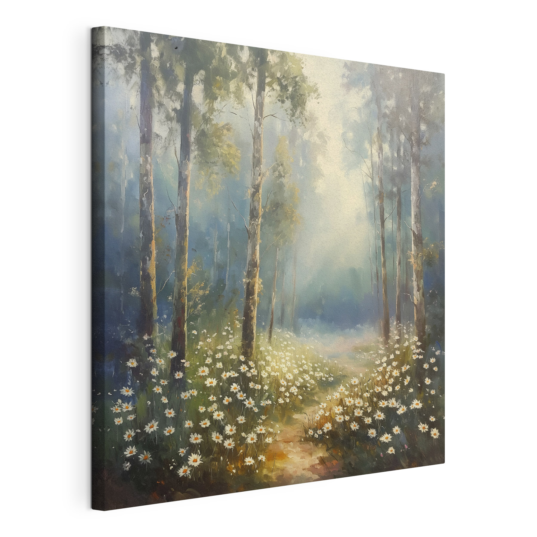 Painting of a forest with flowers and trees