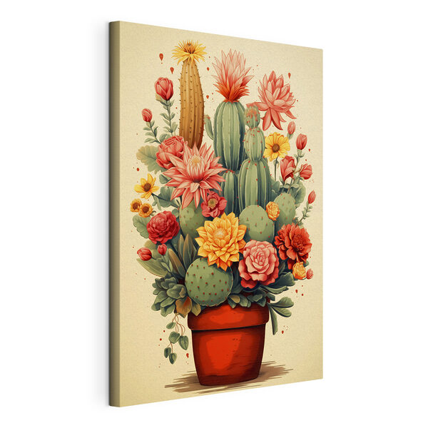 Cactus and flowers in a pot