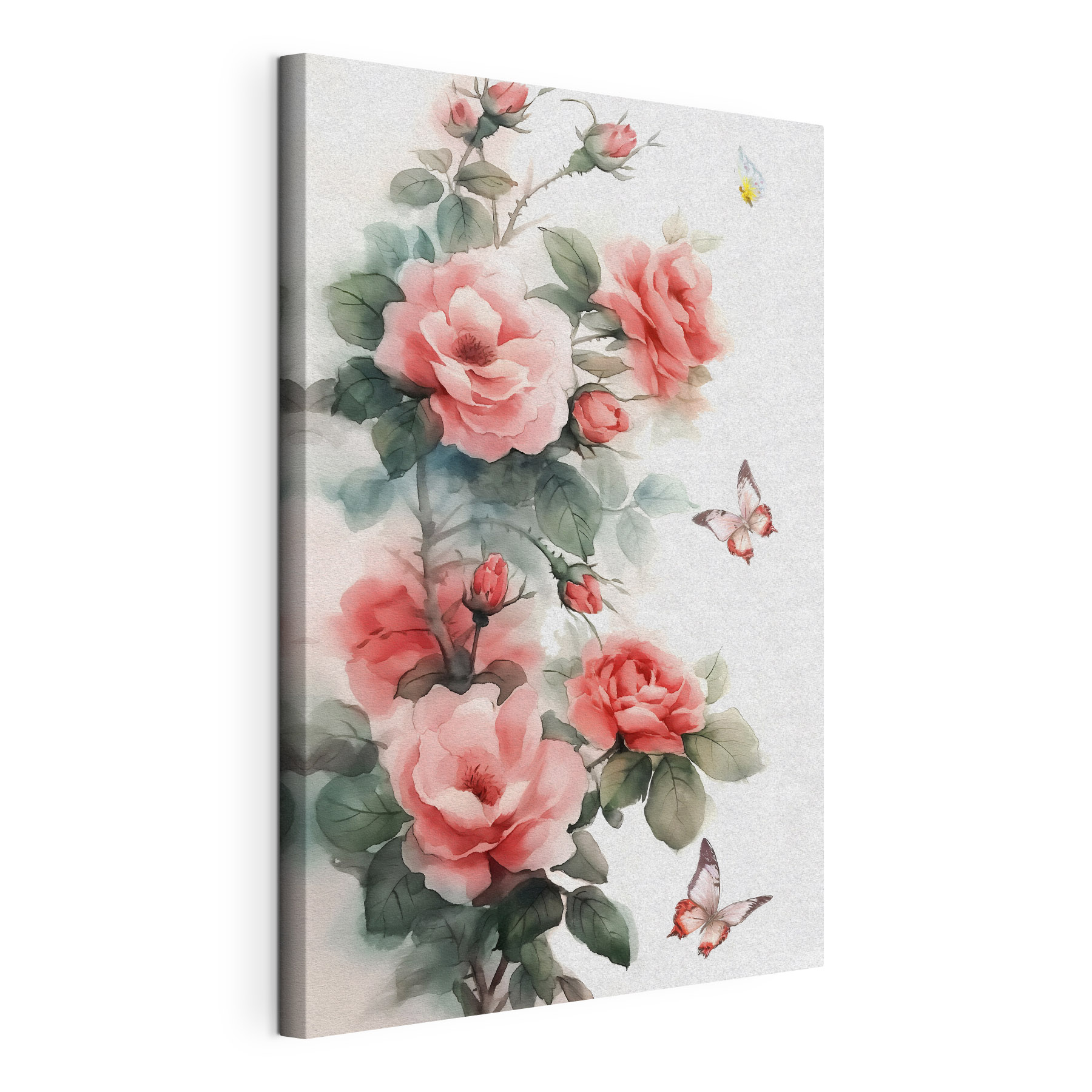 Painting of pink flowers and a butterfly