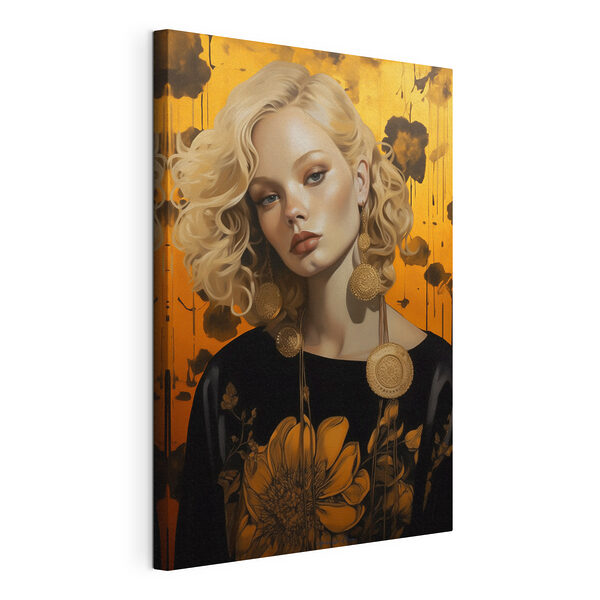 Woman with curly blonde hair and large earrings
