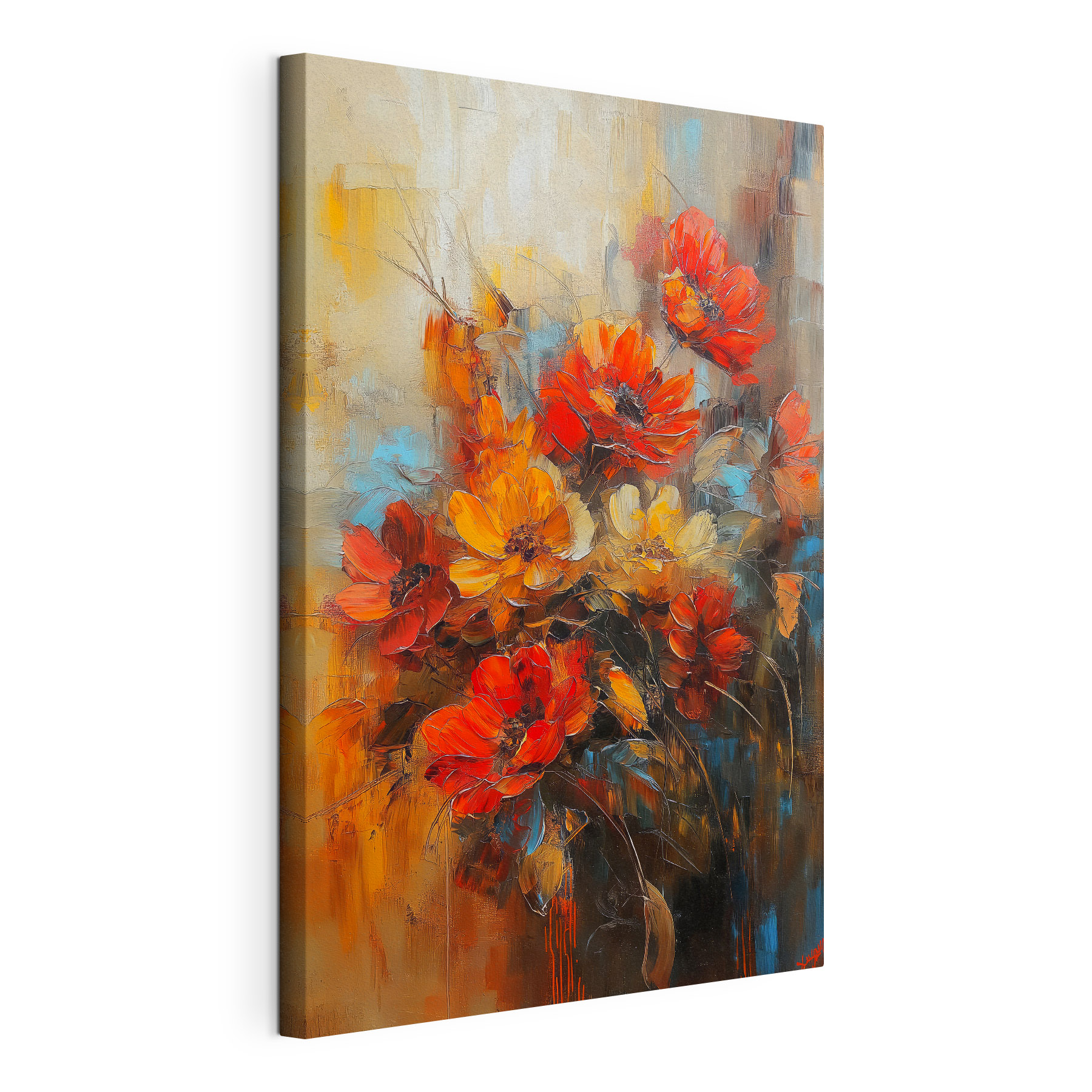 Painting of flowers on a canvas
