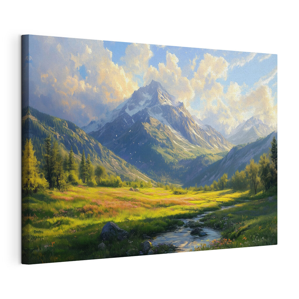 River running through a valley with mountains in the background