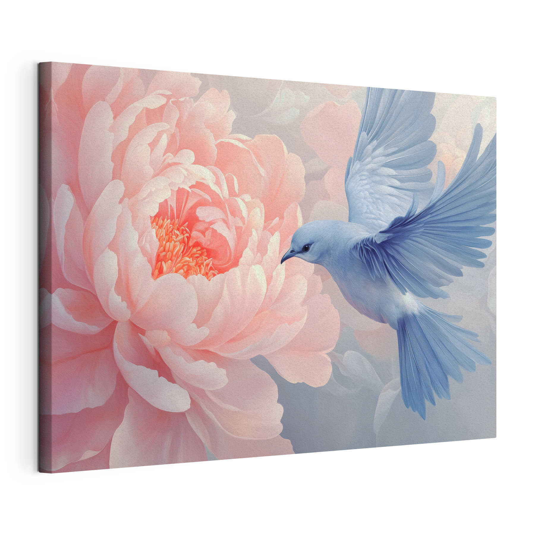 Bird flying next to a flower