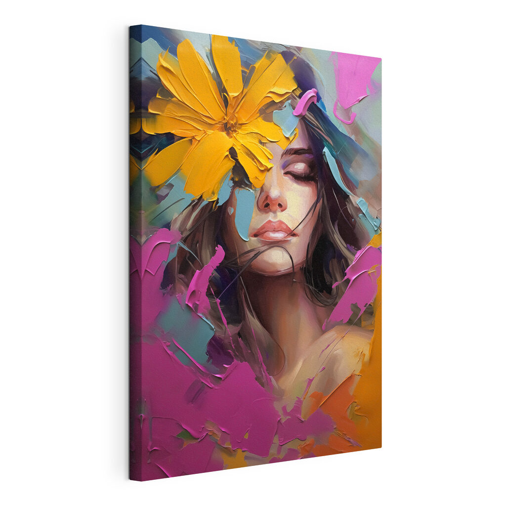Painting of a woman with flowers on her face Painting of a woman with flowers on her face