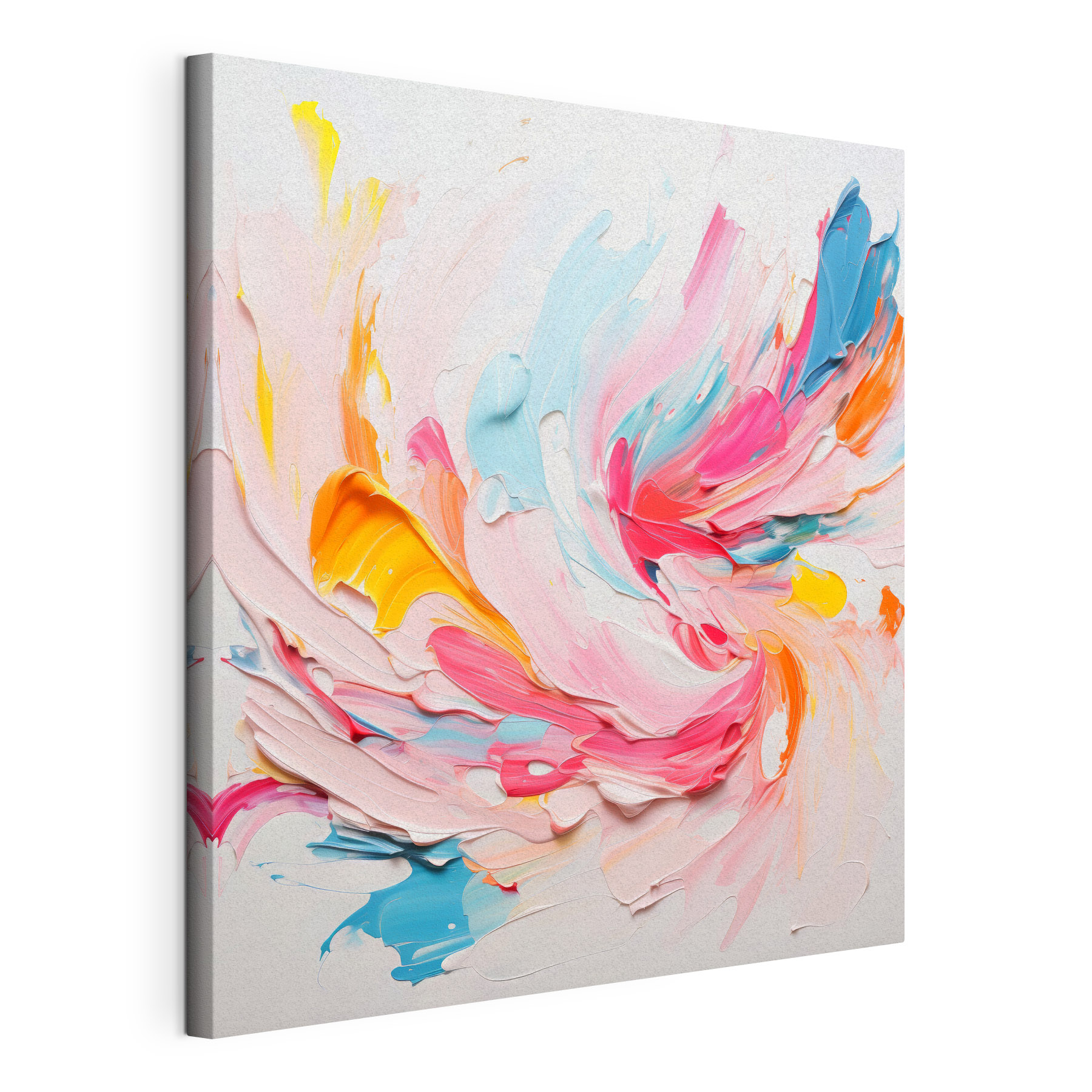 Colorful paint swirls on a white surface