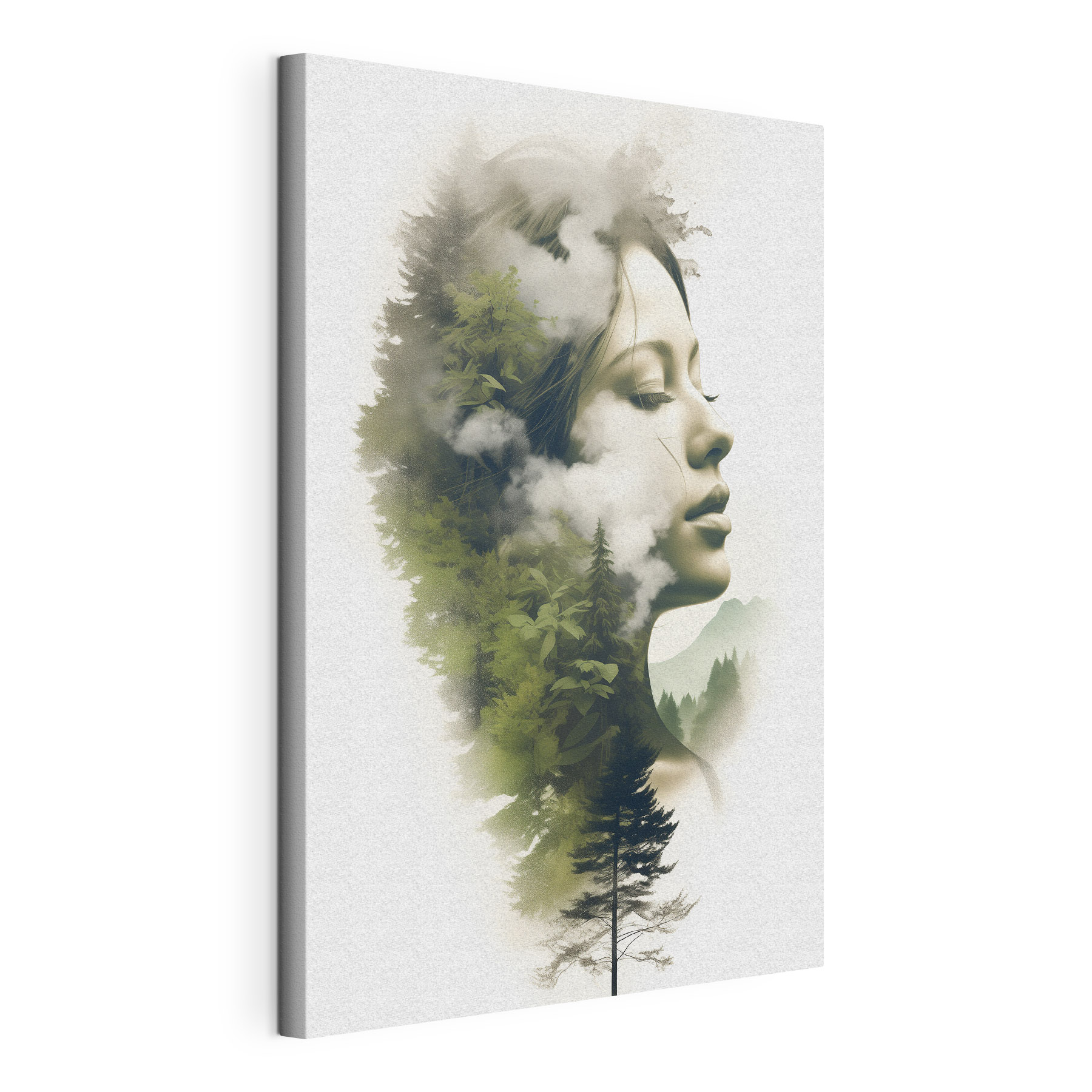 Woman's face with clouds and trees Woman's face with clouds and trees