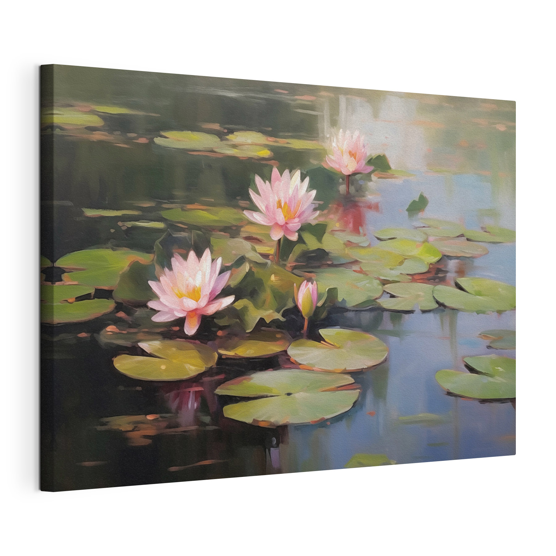 Group of pink flowers on lily pads