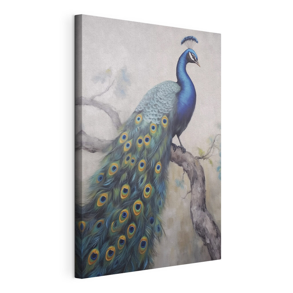 Painting of a peacock on a branch