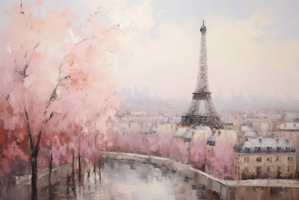 Painting of a tower and a city