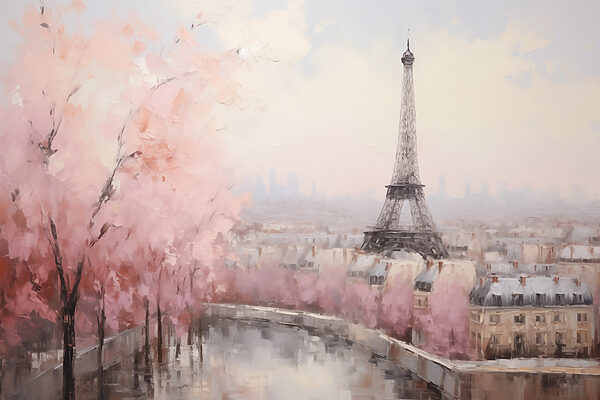 Painting of a tower and a city