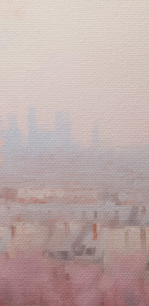 Painting of a tower and a city