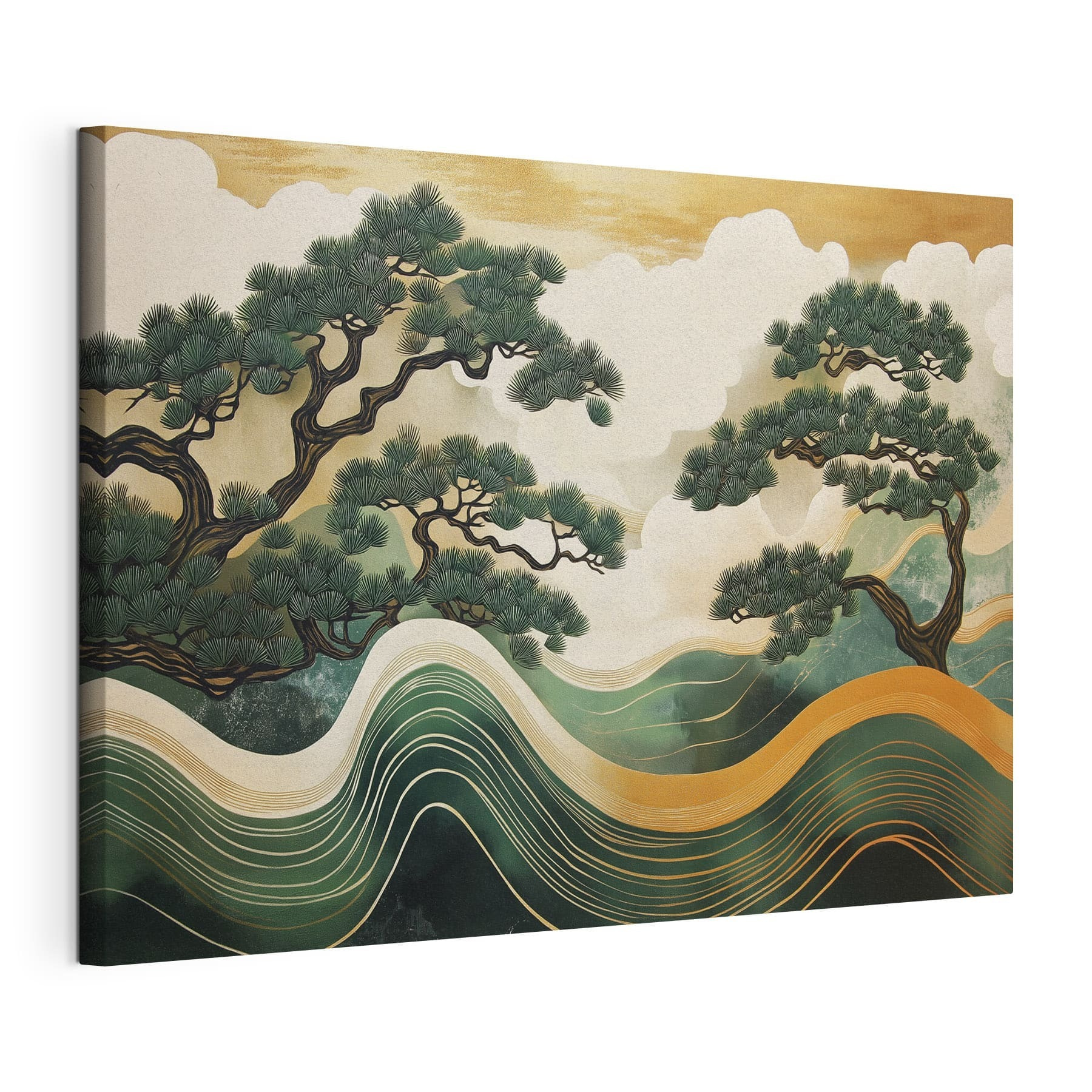 Painting of trees and waves