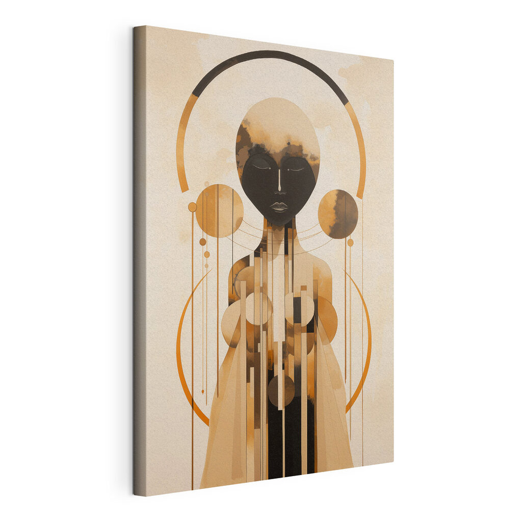 Painting of a woman with circles and lines