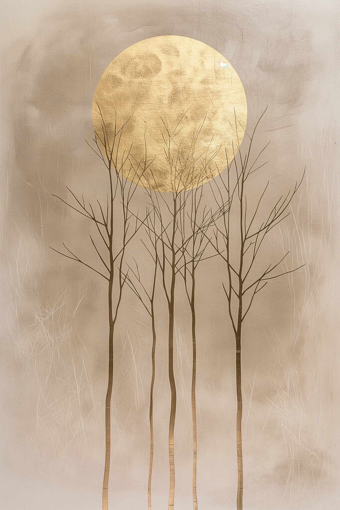 Group of trees with a large yellow moon