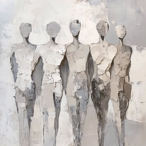 Group of people painted in white
